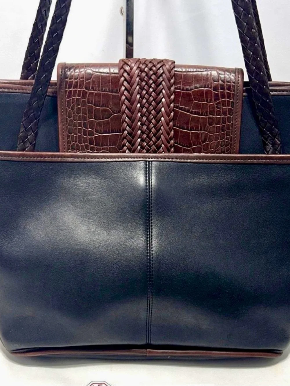 Brighton Black Shoulder Tote with Brown Trim and Heart Charm